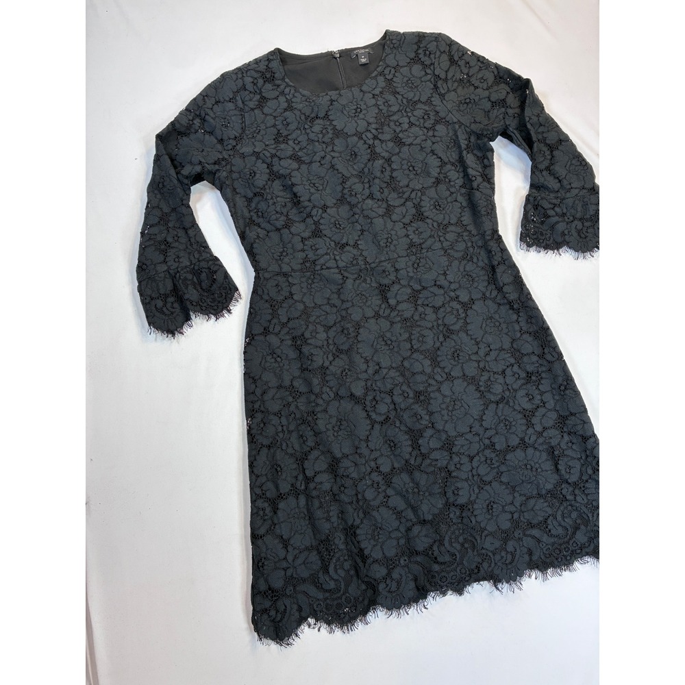 LBD Ann Taylor Petite Black Winter Formal Lace‎ 3/4 Sleeve Sheath Dress 8P - Picture 2 of 7
